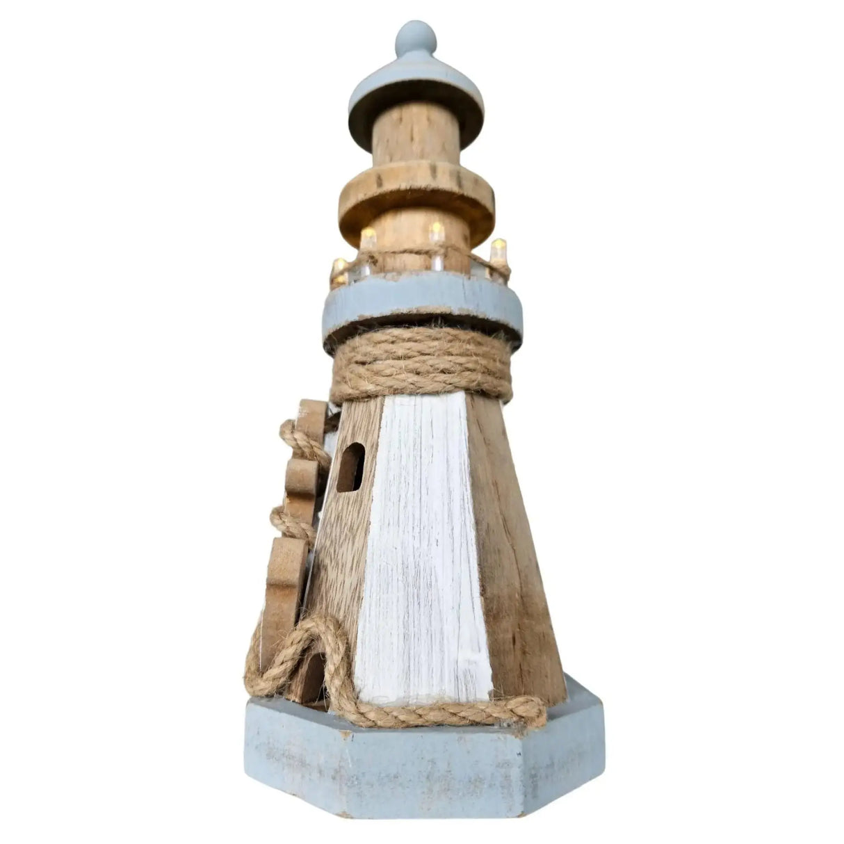 Leuchtturm beleuchtet Holz LED Deko Dekoration Maritim Anker Strand Meer H 24 cm - Leuchtturm