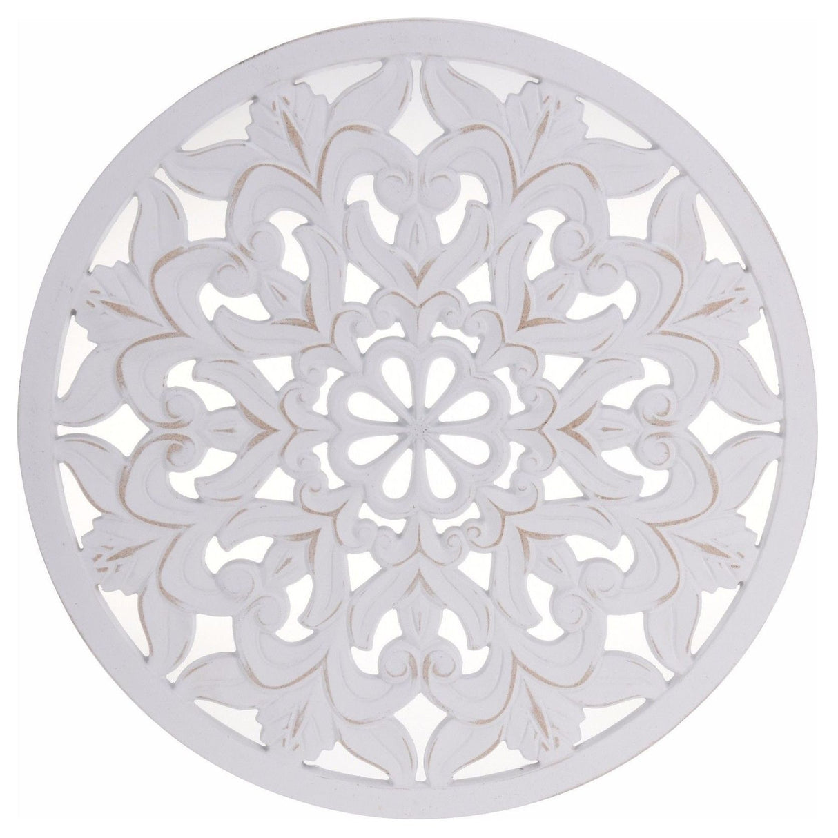 Ornament Holzbild Wandornament Holz shabby weiß Landhaus Dekoration Mandala Deko