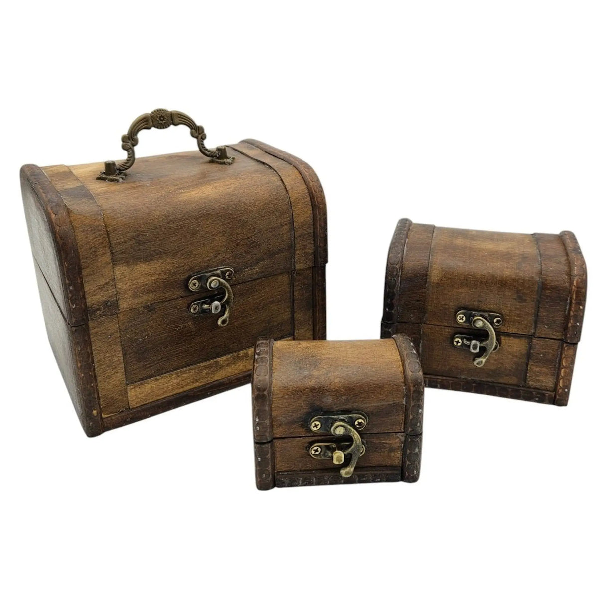 Schatzkiste Holzkiste mit Deckel Kiste weiß braun kleine Schatztruhe 3er Set - Braun - Holzkiste mit Deckel