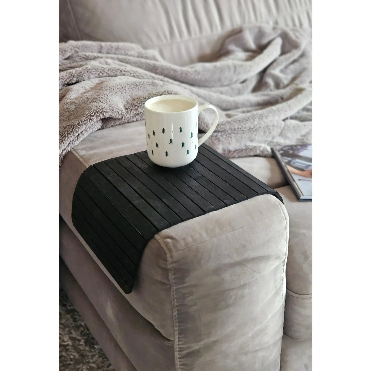 Sofatablett flexibel Bambustablett Bambus Natur anthrazit Armlehnen Schoner - Schwarz - Serviertablett