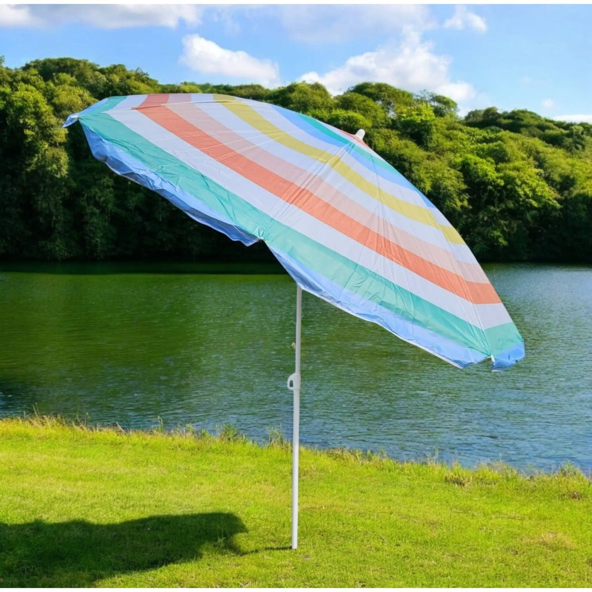 Sonnenschirm Strandschirm Balkonschirm UV Schutz 30+ gestreift 155 cm bunt - Sonnenschirm