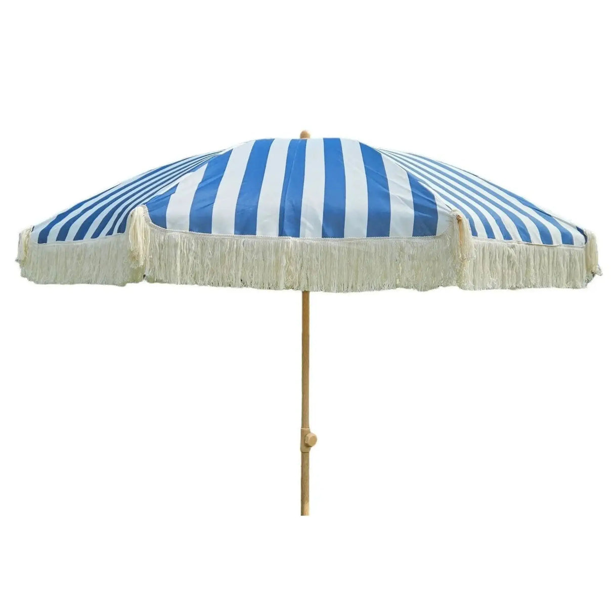 Sonnenschirm Strandschirm Schirm gestreift mit Fransen maritim UV Schutz Ø 180cm - Blau-Weiß - Sonnenschirm