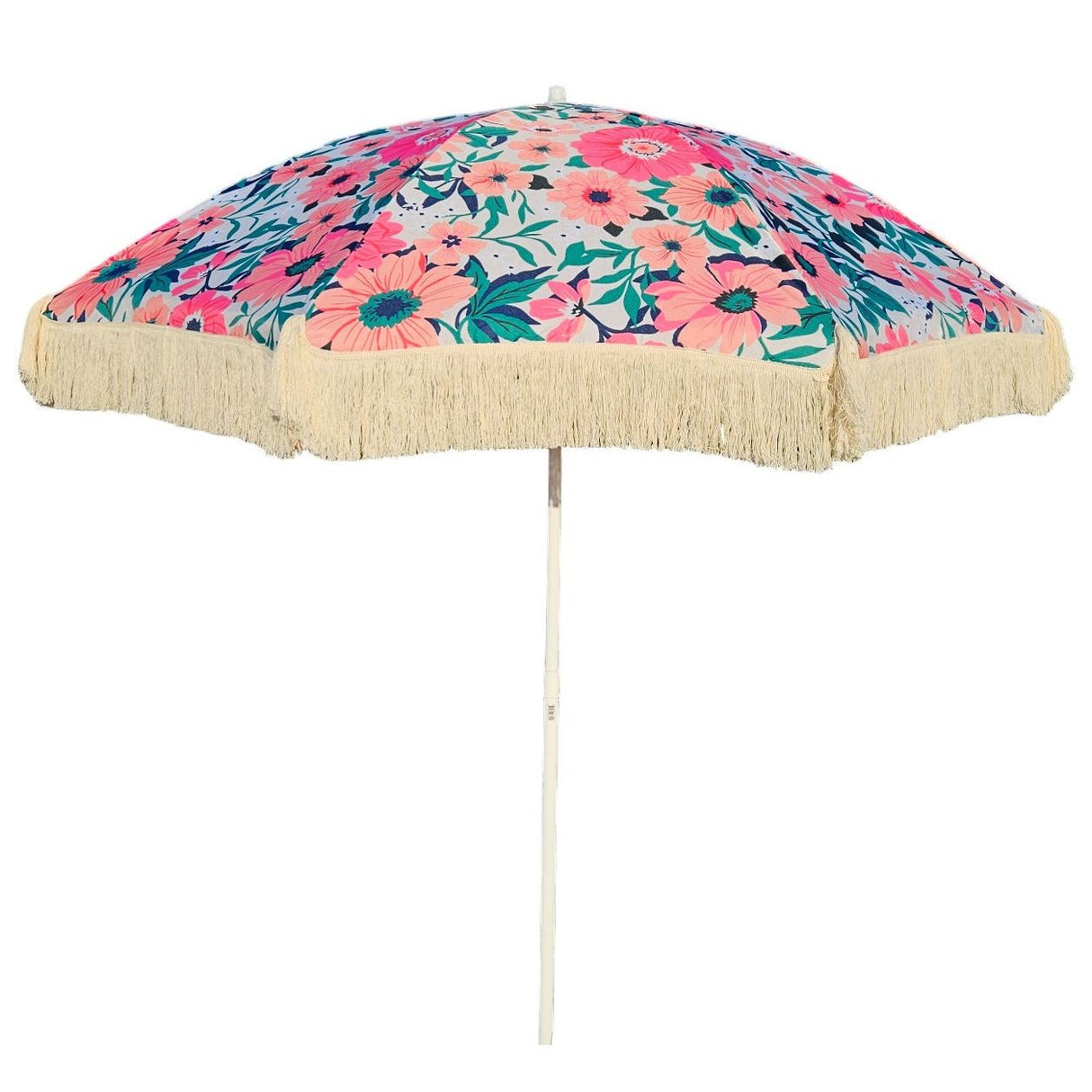Sonnenschirm Strandschirm Schirm UV Schutz mit Tasche Fransen Blumen Ø 155 cm - Creme - Sonnenschirm