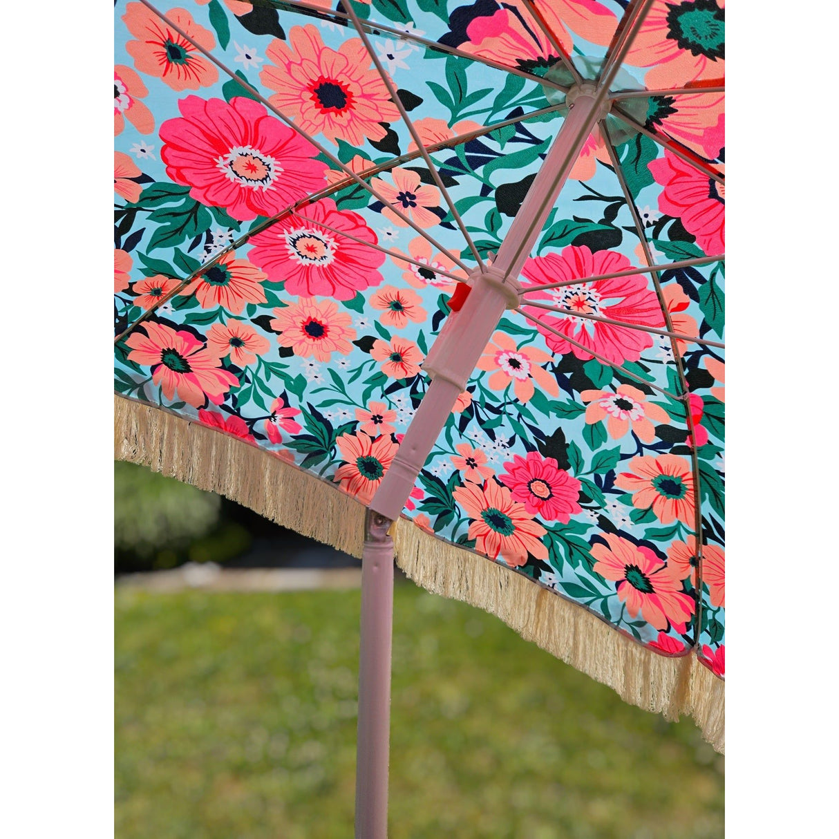 Sonnenschirm Strandschirm Schirm UV Schutz mit Tasche Fransen Blumen Ø 155 cm - Sonnenschirm