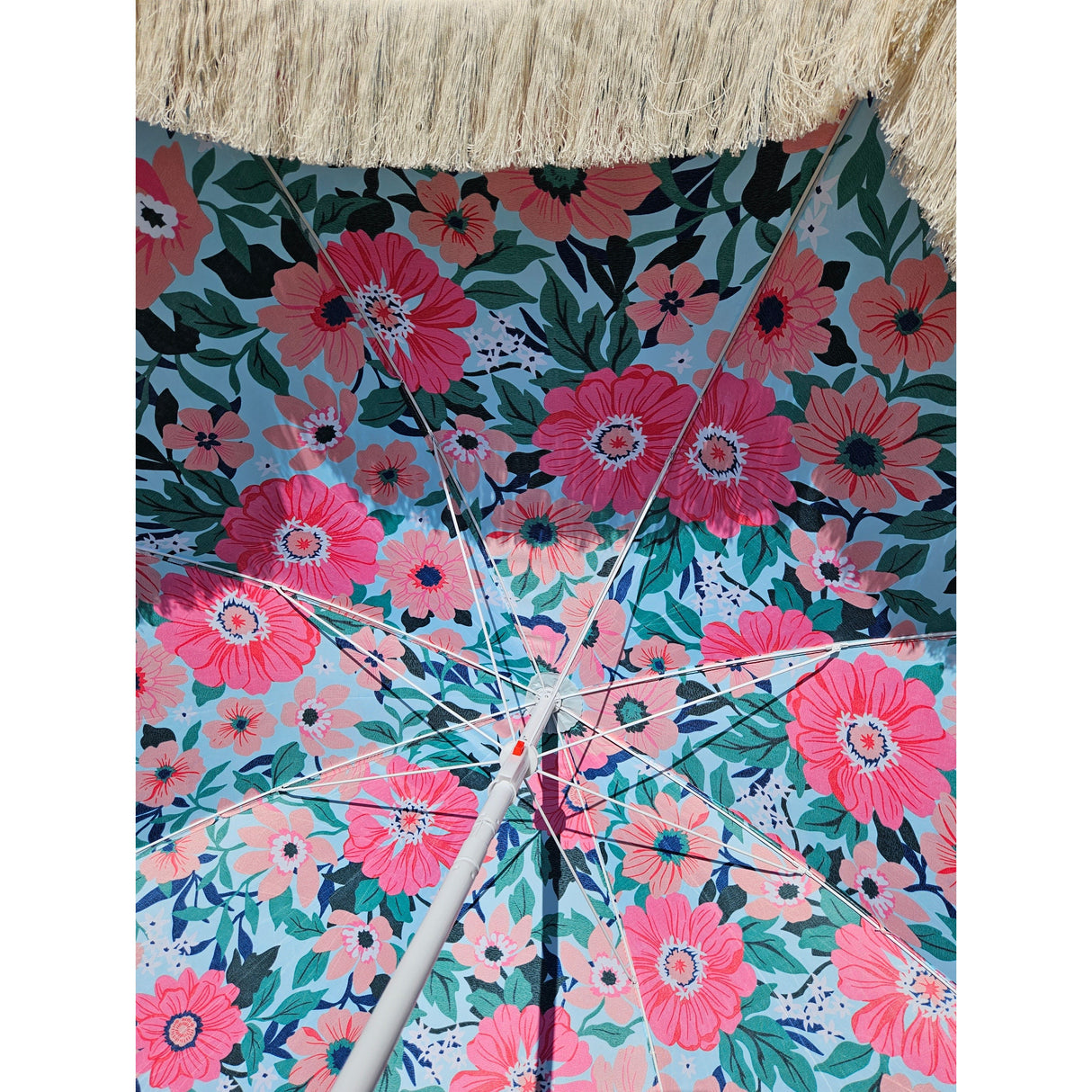 Sonnenschirm Strandschirm Schirm UV Schutz mit Tasche Fransen Blumen Ø 155 cm - Sonnenschirm