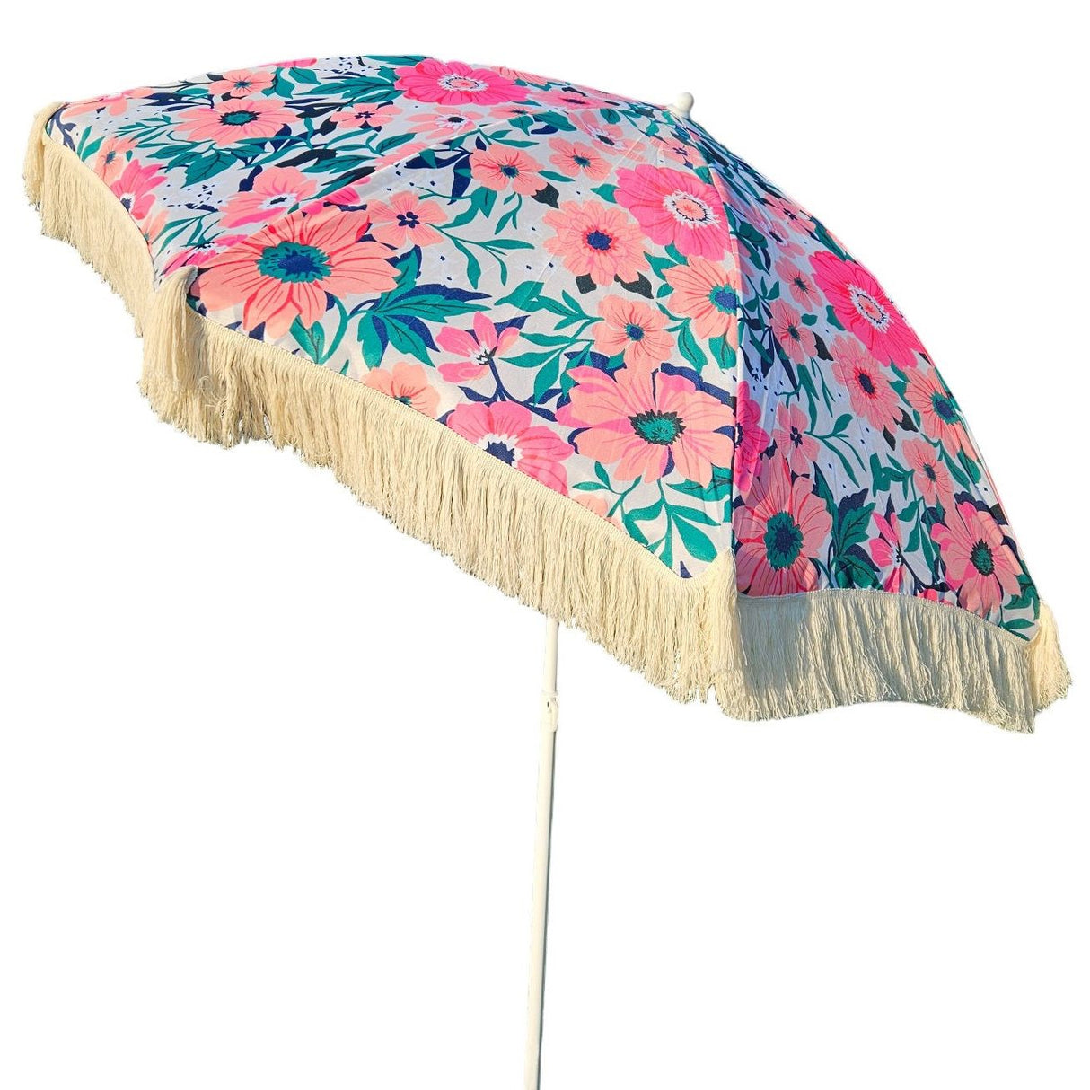 Sonnenschirm Strandschirm Schirm UV Schutz mit Tasche Fransen Blumen Ø 155 cm - Sonnenschirm