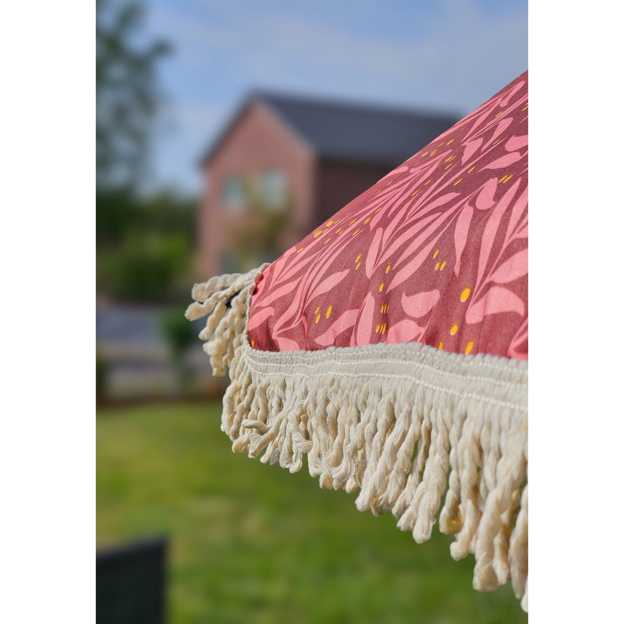 Sonnenschirm Strandschirm Schirm UV Schutz mit Tasche Fransen Rot Ø 170 cm - Sonnenschirm