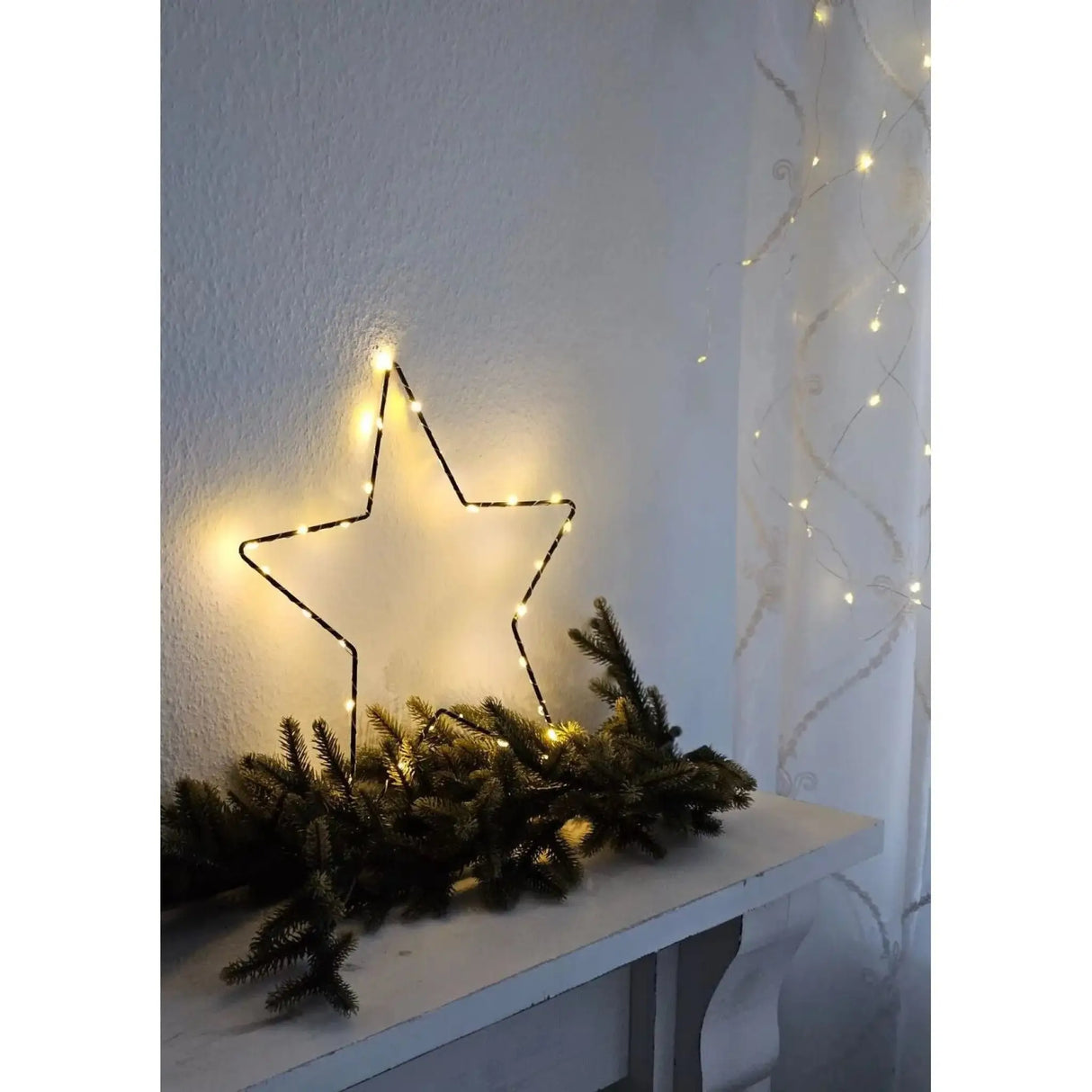 Stern LED warmweiß Weihnachtsstern Metall schwarz Metallstern Batterie Timer Ø 30 cm - Weihnachtsstern