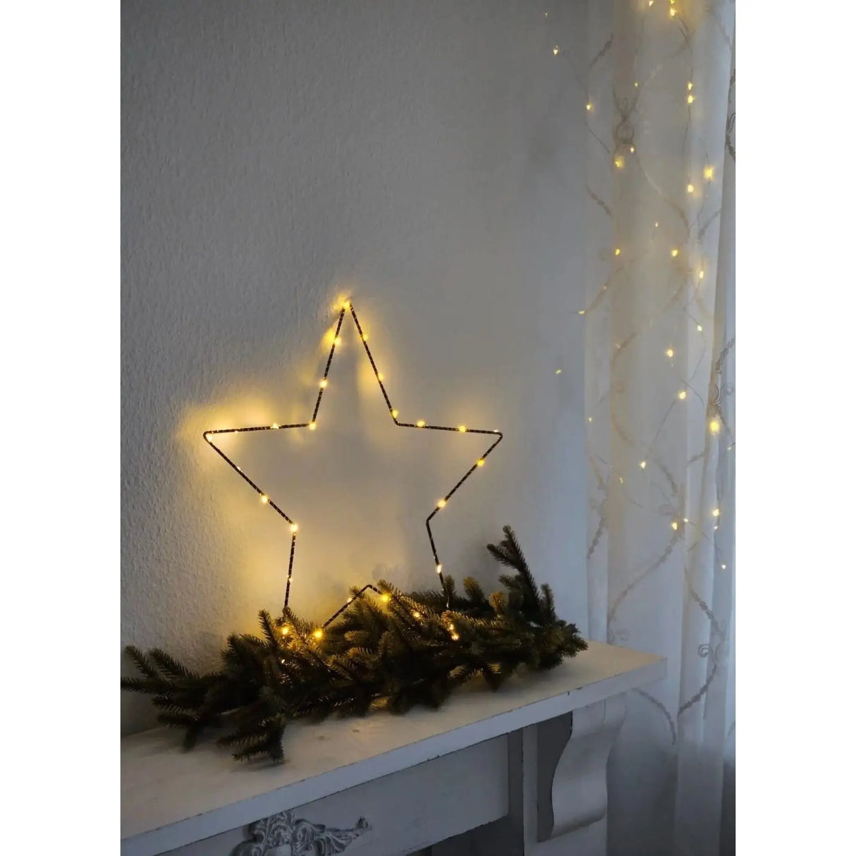 Stern LED warmweiß Weihnachtsstern schwarz Metallstern Batterie Timer Ø 40 cm - Weihnachtsstern