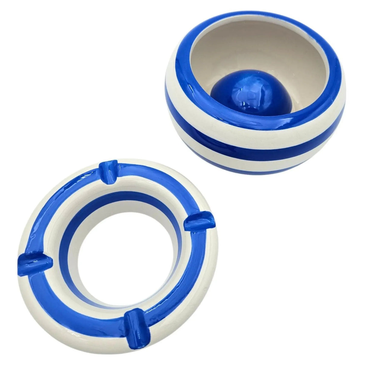 Sturmaschenbecher Mykonos M / XXL 23 cm Maritim blau weiß Aschenbecher gestreift - Aschenbecher