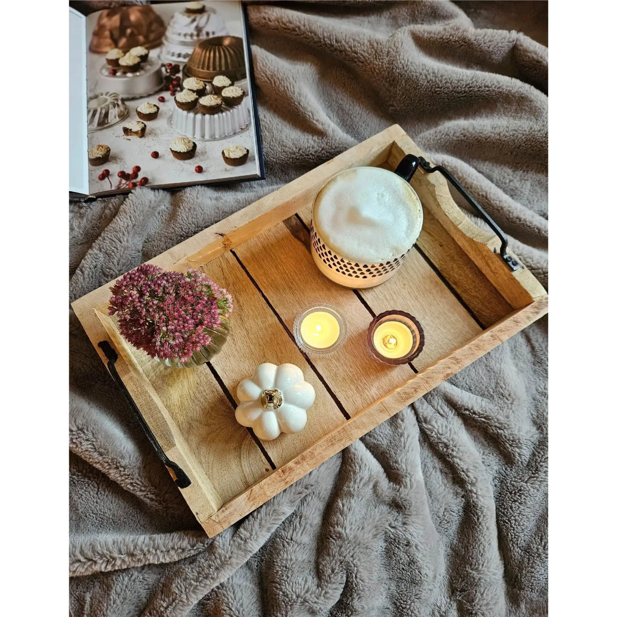 Tablett Dekotablett Holz Mango braun Deko Tischdeko Kerzentablett Holztablett Mittel: 46 x 31 cm - Holztablett