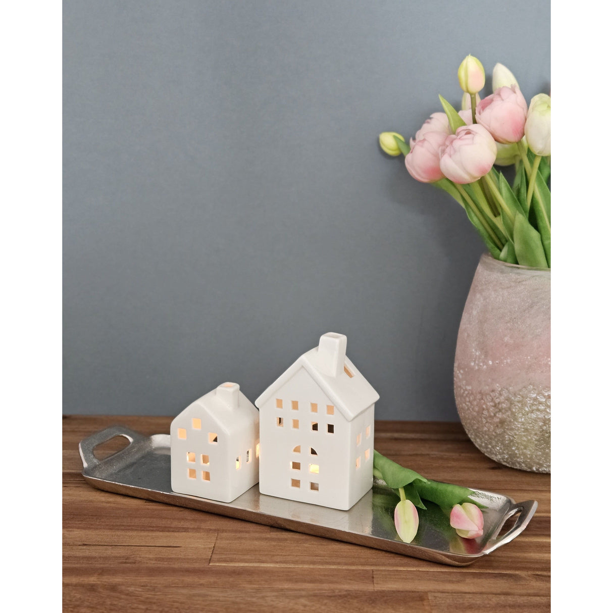 Tablett Dekotablett silber Metalltablett Metall Teller Kerzenteller 44x13 cm - Dekotablett