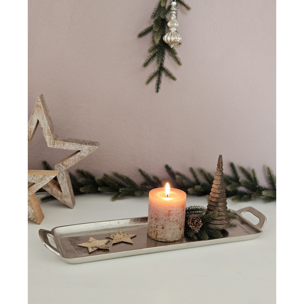 Tablett Dekotablett silber Metalltablett Metall Teller Kerzenteller 44x13 cm - Dekotablett