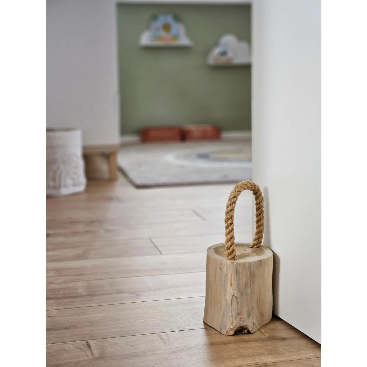 Türstopper Teakholz Boden Türpuffer Holzstamm Holz Kordelgriff Natur Ø 13 cm - Türstopper Holz