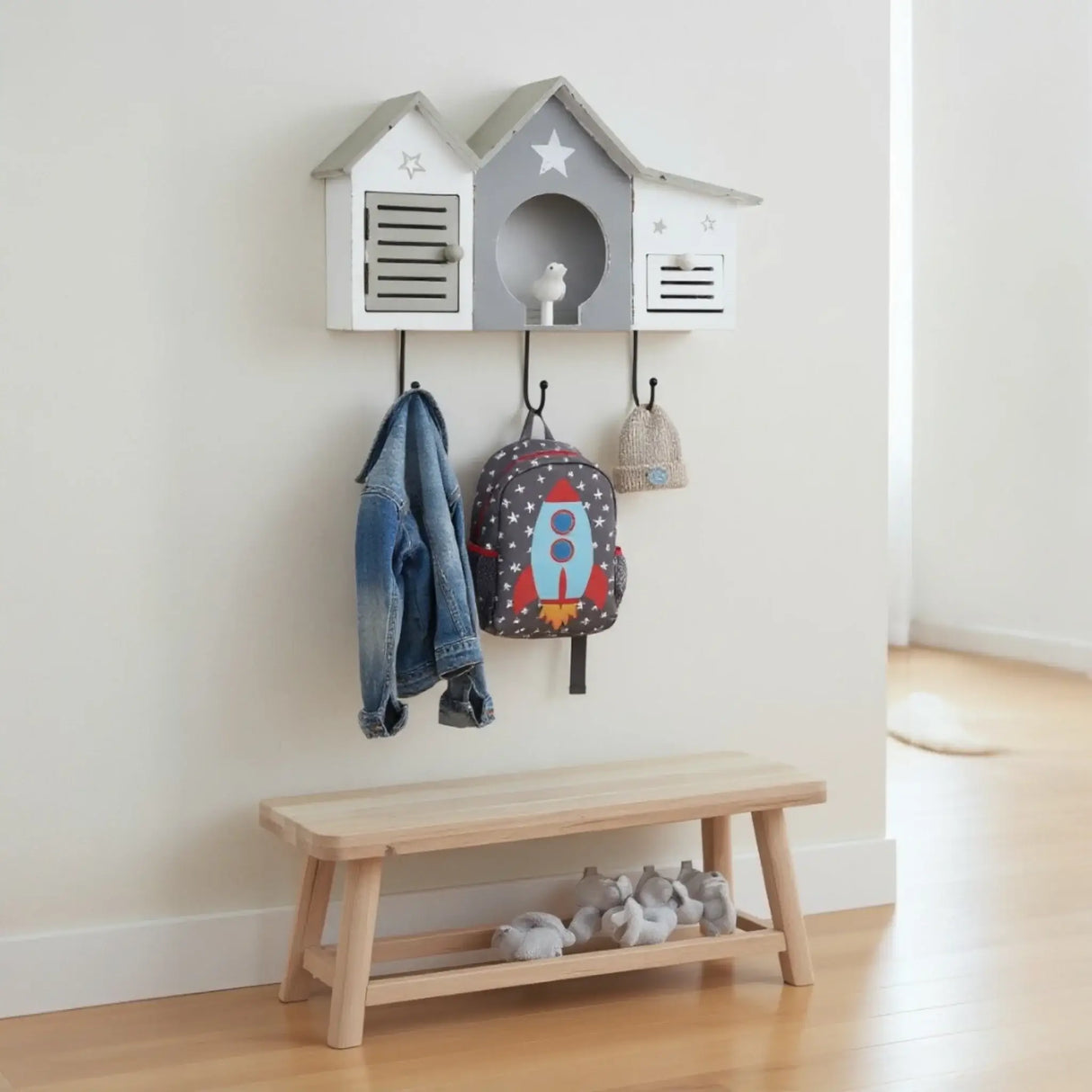 Wandgarderobe weiß Shabby Landhaus – 3 Haken 1 Schublade Haus & Stern Flurgarderobe - Garderobe