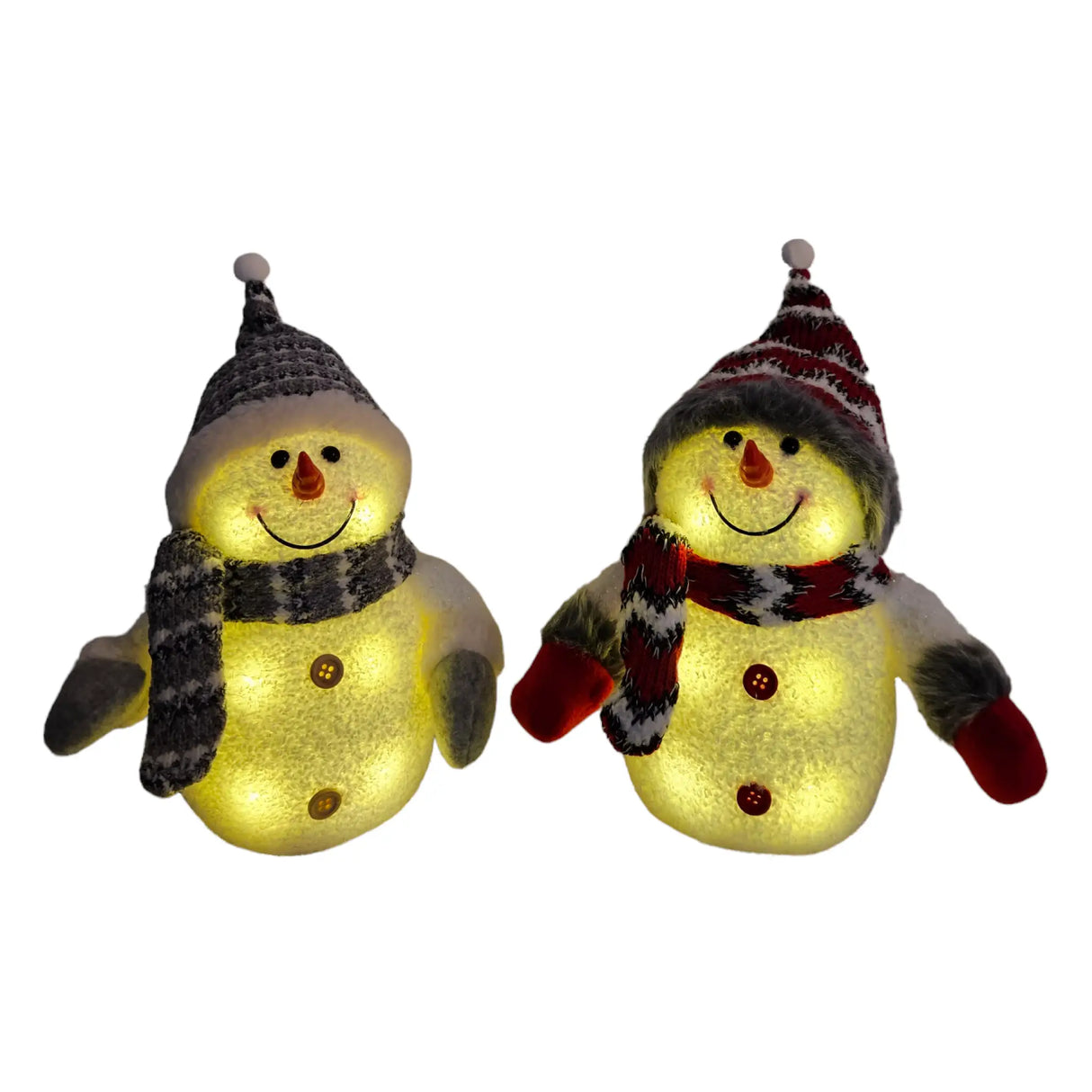 2x Schneemann mit LED bunter Schal & Mütze Höhe 20 cm Beleuchtung warmweiß - Weihnachtsbeleuchtung