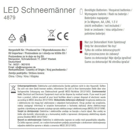2x Schneemann mit LED bunter Schal & Mütze Höhe 20 cm Beleuchtung warmweiß - Weihnachtsbeleuchtung
