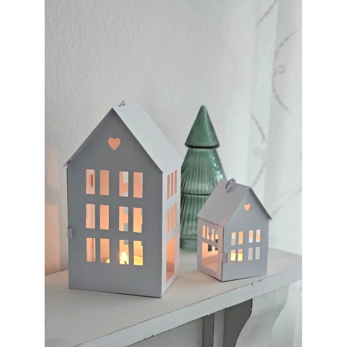 3 Laternenhäuser Windlicht Laternen Häuser Laterne Haus Metall weiß 3er SET - Windlicht Laternenhäuser