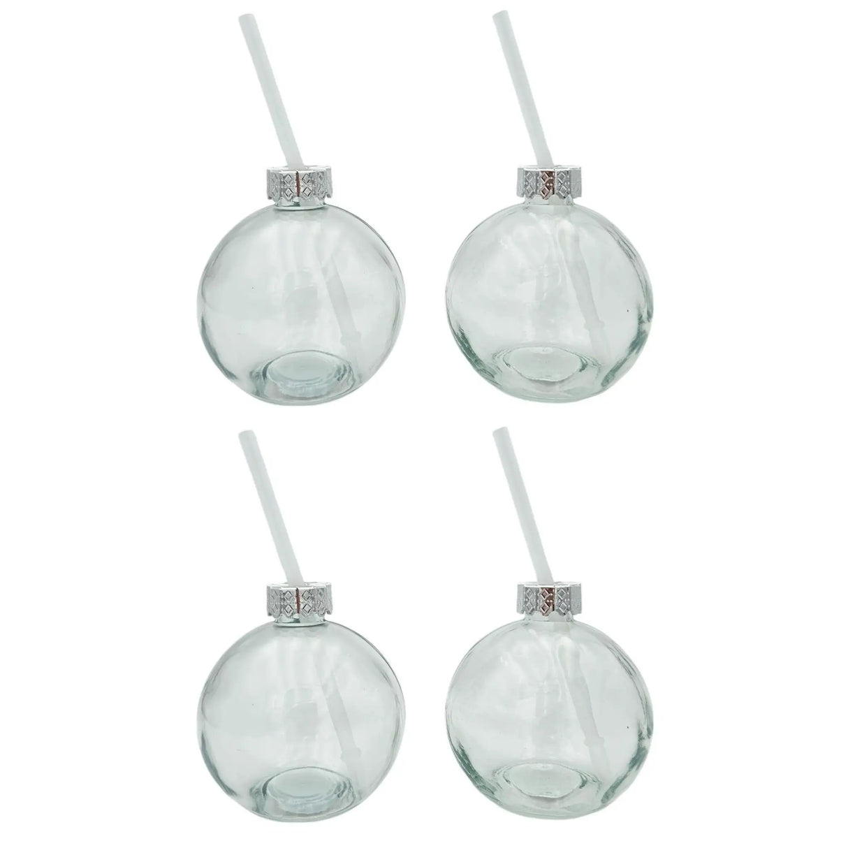 4 Trinkgläser Weihnachtskugel Trinkhalm Glas transparent Weihnachtskugel 400 ml - Trinkglas