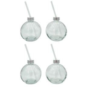 4 Trinkgläser Weihnachtskugel Trinkhalm Glas transparent Weihnachtskugel 400 ml - Trinkglas