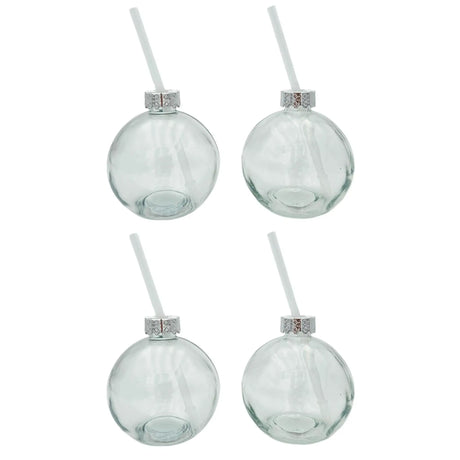 4 Trinkgläser Weihnachtskugel Trinkhalm Glas transparent Weihnachtskugel 400 ml - Trinkglas