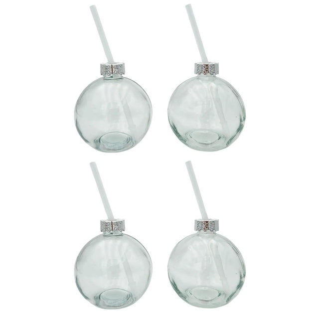 4 Trinkgläser Weihnachtskugel Trinkhalm Glas transparent Weihnachtskugel 400 ml - Trinkglas