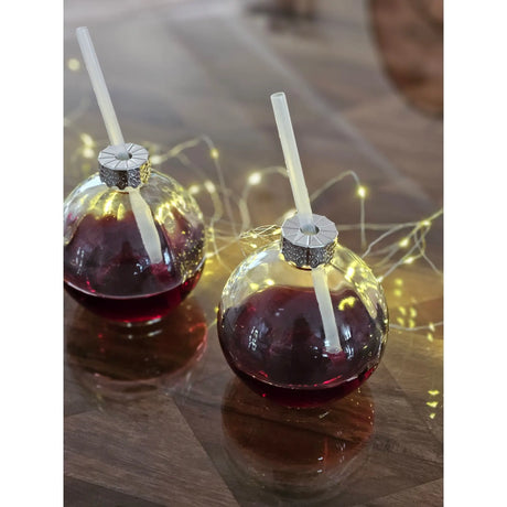 4 Trinkgläser Weihnachtskugel Trinkhalm Glas transparent Weihnachtskugel 400 ml - Trinkglas