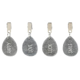 4er Set Tischdeckenbeschwerer grau Stein Love Luck Happy Smile Stahlclips 250 gr - Tischdeckenbeschwerer