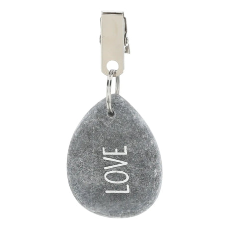 4er Set Tischdeckenbeschwerer grau Stein Love Luck Happy Smile Stahlclips 250 gr - Tischdeckenbeschwerer