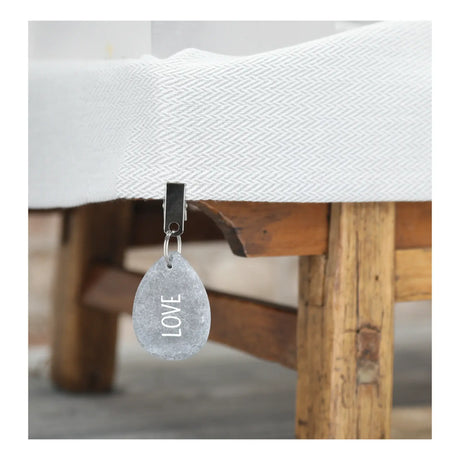 4er Set Tischdeckenbeschwerer grau Stein Love Luck Happy Smile Stahlclips 250 gr - Tischdeckenbeschwerer