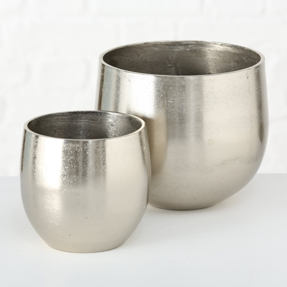 Übertopf Blumentopfe Silber Pflanztopf Deko 2er Set glänzend rund