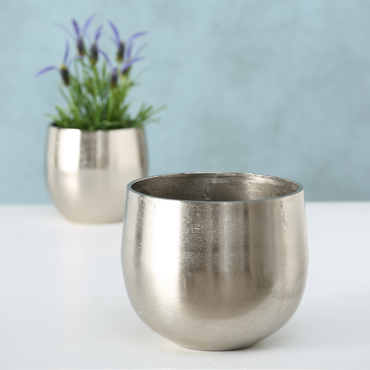 Übertopf Blumentopfe Silber Pflanztopf Deko 2er Set glänzend rund