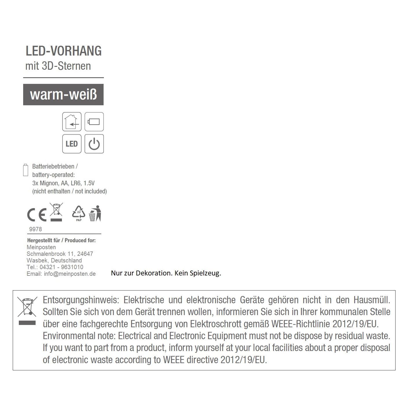 Sternenvorhang Sternvorhang LED warmweiß Lichtervorhang Lichterkette 120x160 cm