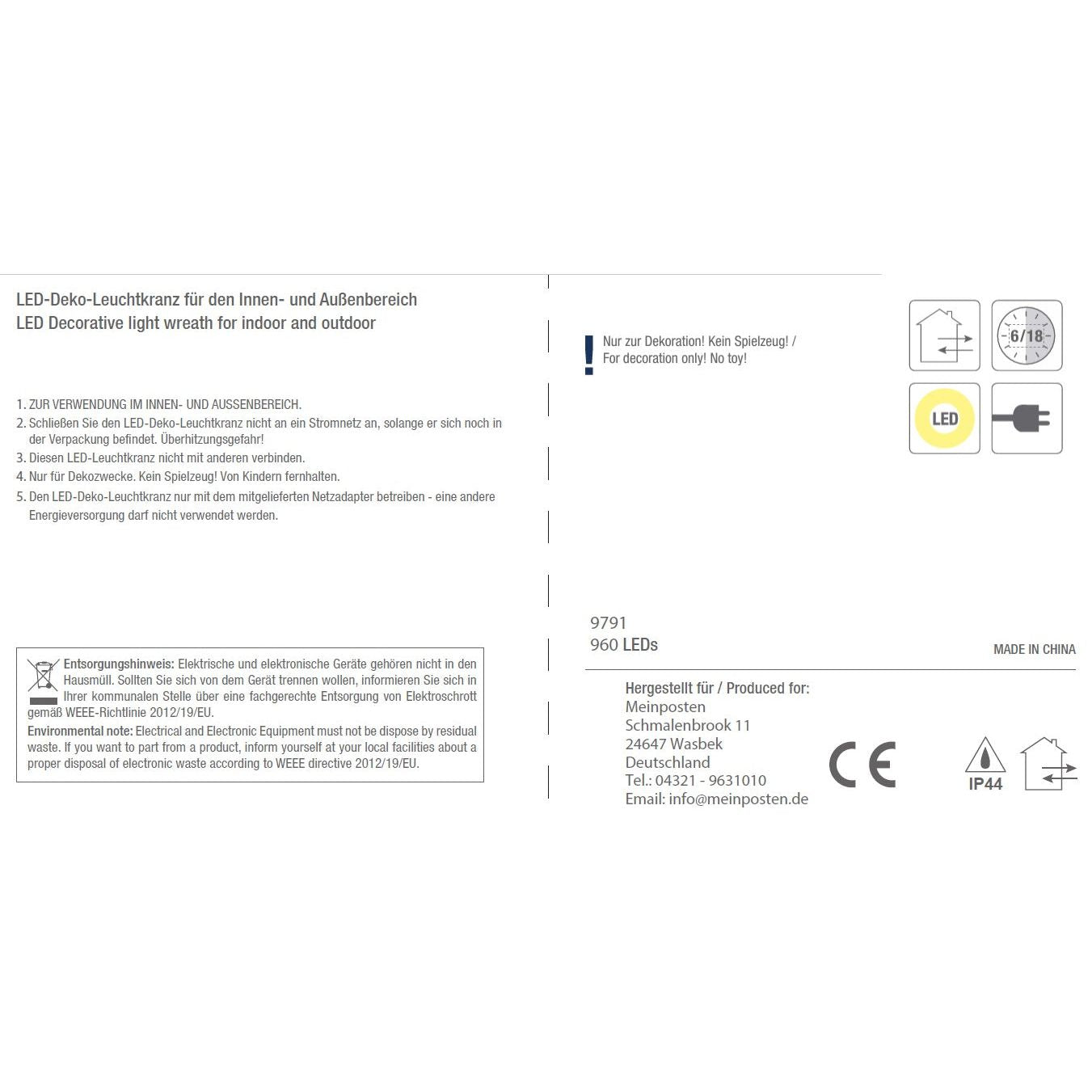Kranz LED Timer Weihnachtskranz Türkranz Weihnachtsdeko warmweiß 38cm B-Ware