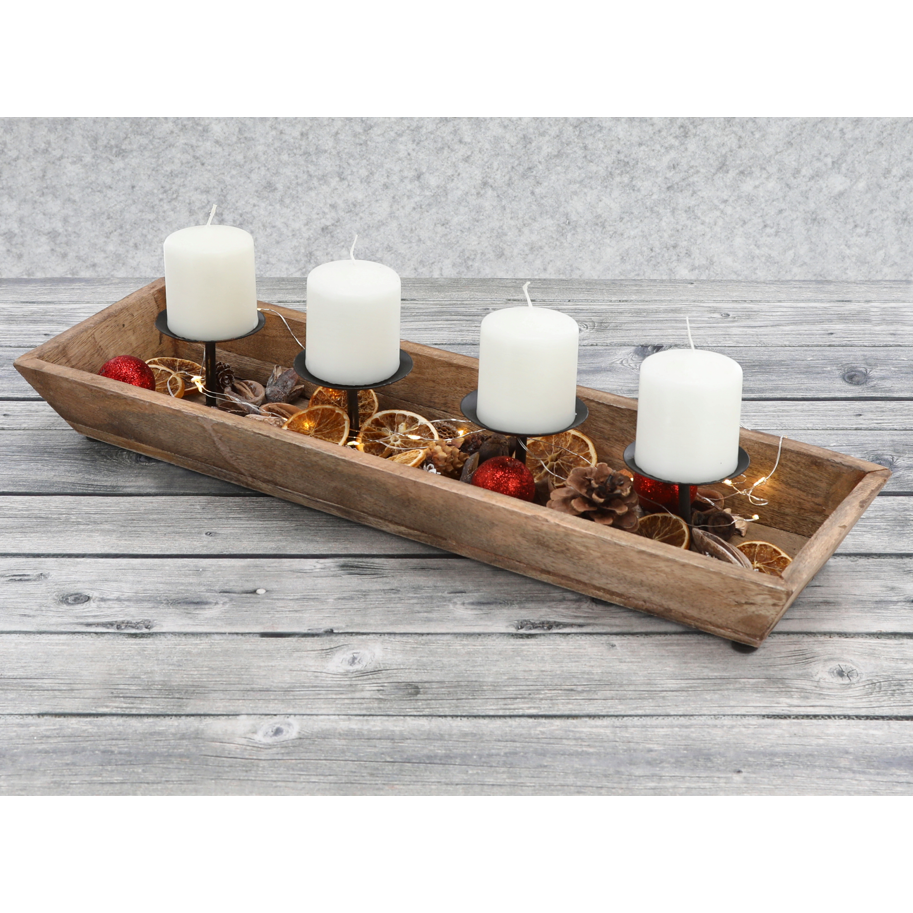 Kerzenhalter Kerzenständer Tablett Holz Mangoholz Advent Deko für 4 Kerzen 53 cm