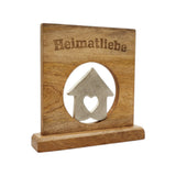 Dekoschild mit Haus Herz Mangoholz Metall Aufsteller Schild Wohnaccessoire Holz