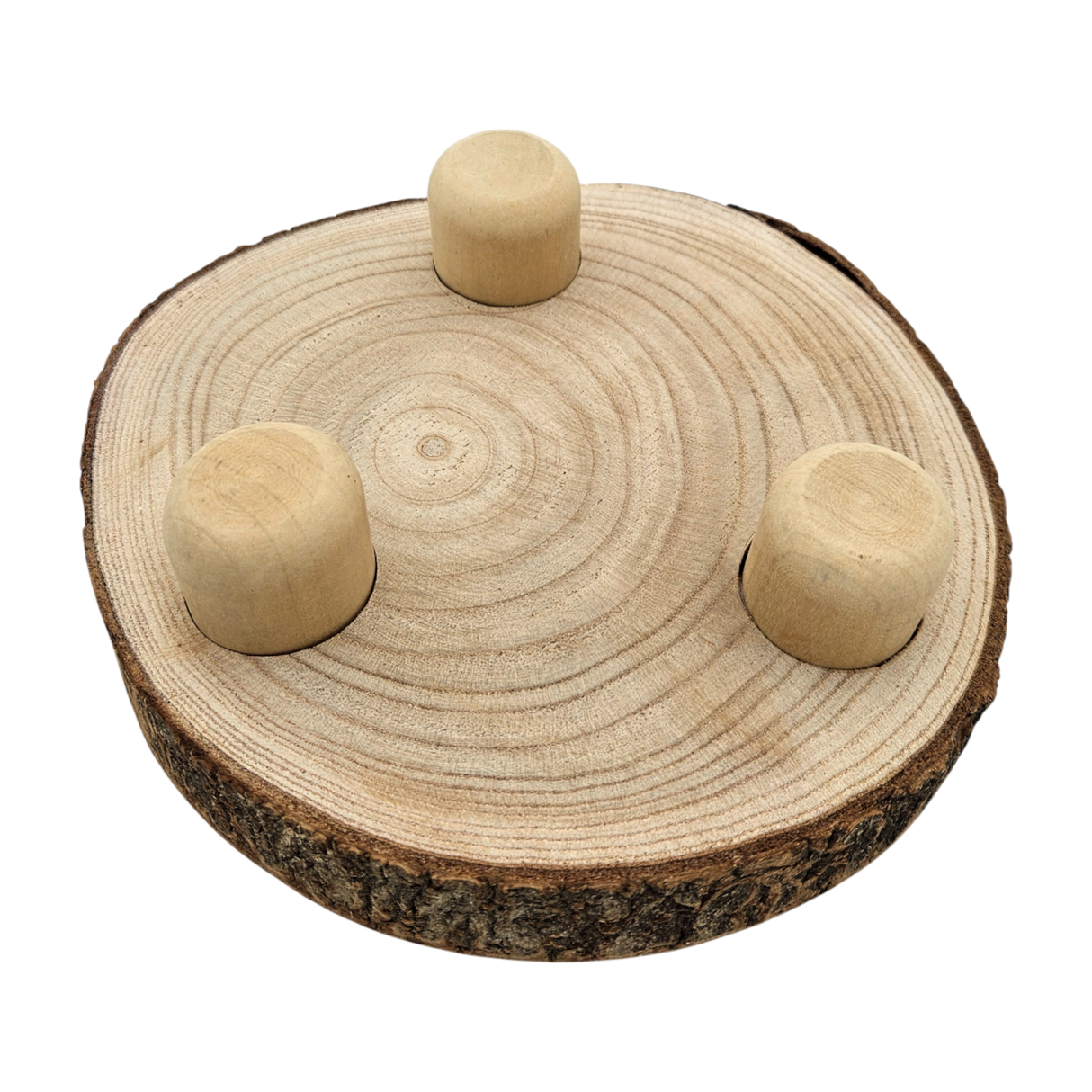 Baumscheibe rund Dekoscheibe Basteln Dekoteller auf Füßen Holzscheibe mit Rinde 17-22 cm