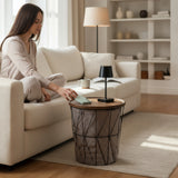 Beistelltisch Couchtisch Stauraumtisch Metalltisch mit Holzplatte Nussbaum schwarz 37x39