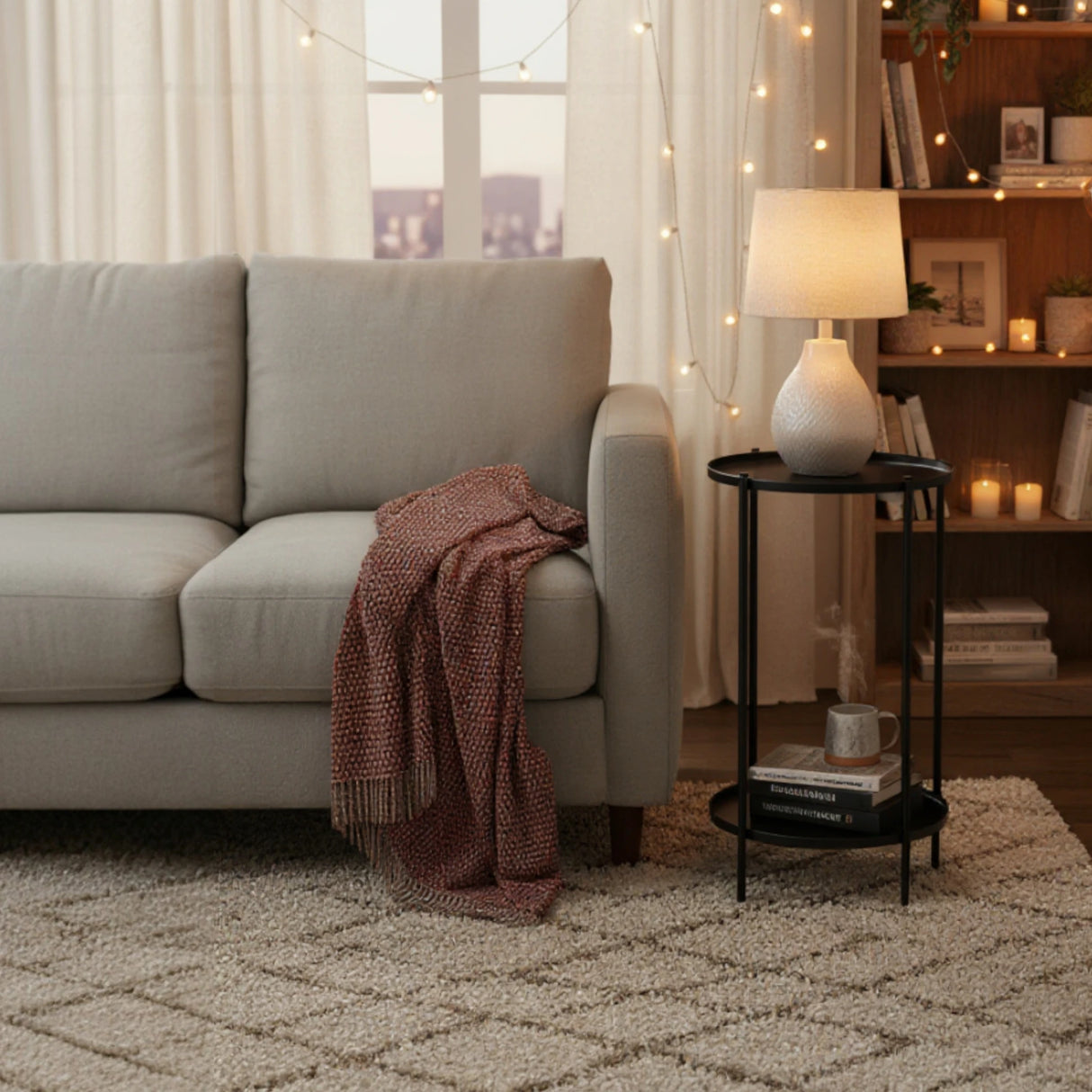 Beistelltisch rund Couchtisch Telefontisch 28x48 cm schwarz creme weiß