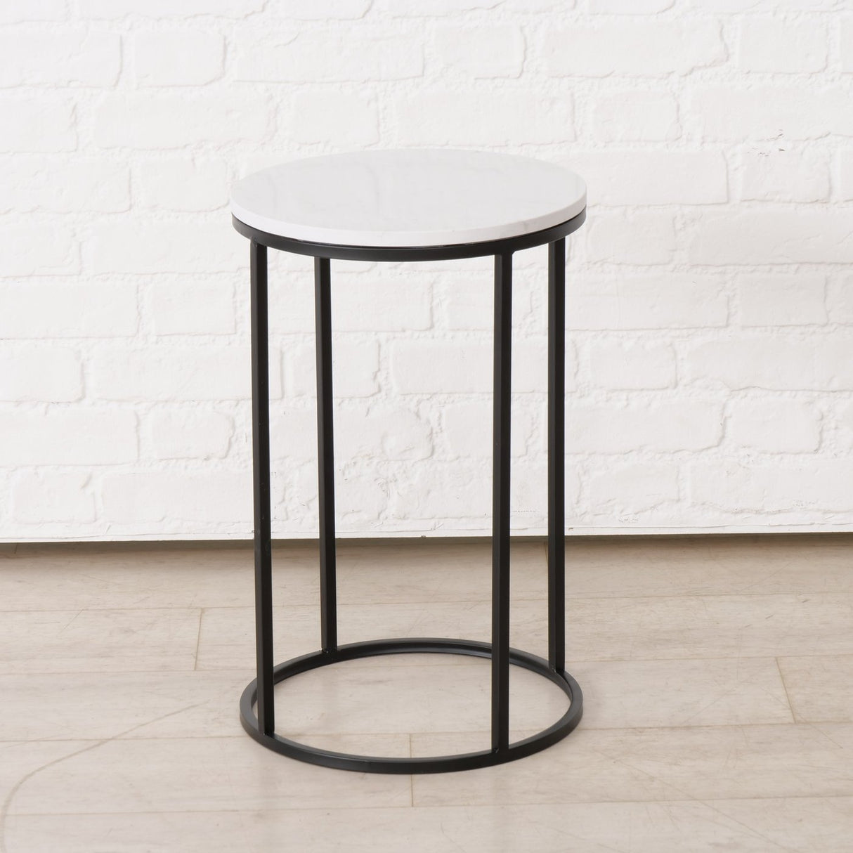 Beistelltisch schwarz mit weißer Marmorplatte Steinplatte Marmor Couchtisch rund 55 cm