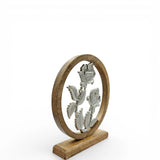 Holzschild mit Blumen Deko Schild Aufsteller Holzschild Metall Rosen Geschenk Mangoholz