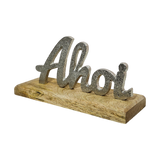 Schriftzug ahoi mit Mangoholz und Metall