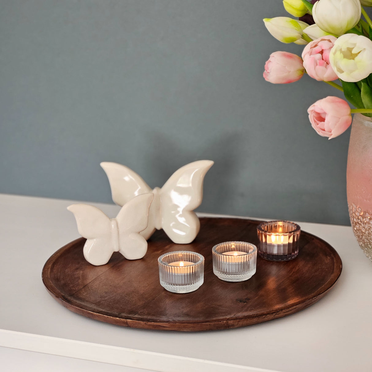 Holzteller Dekoteller rund hellbraun dunkelbraun 37 cm Kerzenteller Mangoholz