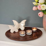 Holzteller Dekoteller rund hellbraun dunkelbraun 37 cm Kerzenteller Mangoholz