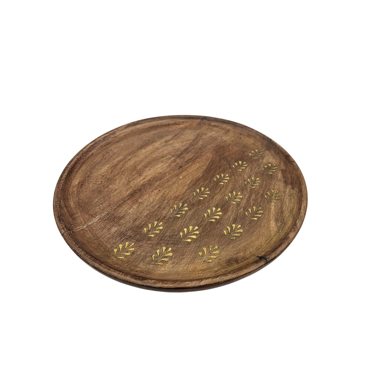 Holzteller Deko Teller Kerzenteller rund 22 o 30 cm Blattmuster braun Mangoholz dekobrett