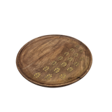 Holzteller Deko Teller Kerzenteller rund 22 o 30 cm Blattmuster braun Mangoholz dekobrett