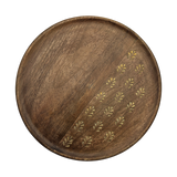 Holzteller Deko Teller Kerzenteller rund 22 o 30 cm Blattmuster braun Mangoholz dekobrett