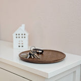 Holzteller Deko Teller Kerzenteller rund 22 o 30 cm Blattmuster braun Mangoholz dekobrett