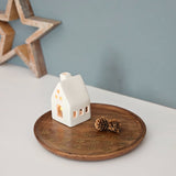 Holzteller Deko Teller Kerzenteller rund 22 o 30 cm Blattmuster braun Mangoholz dekobrett