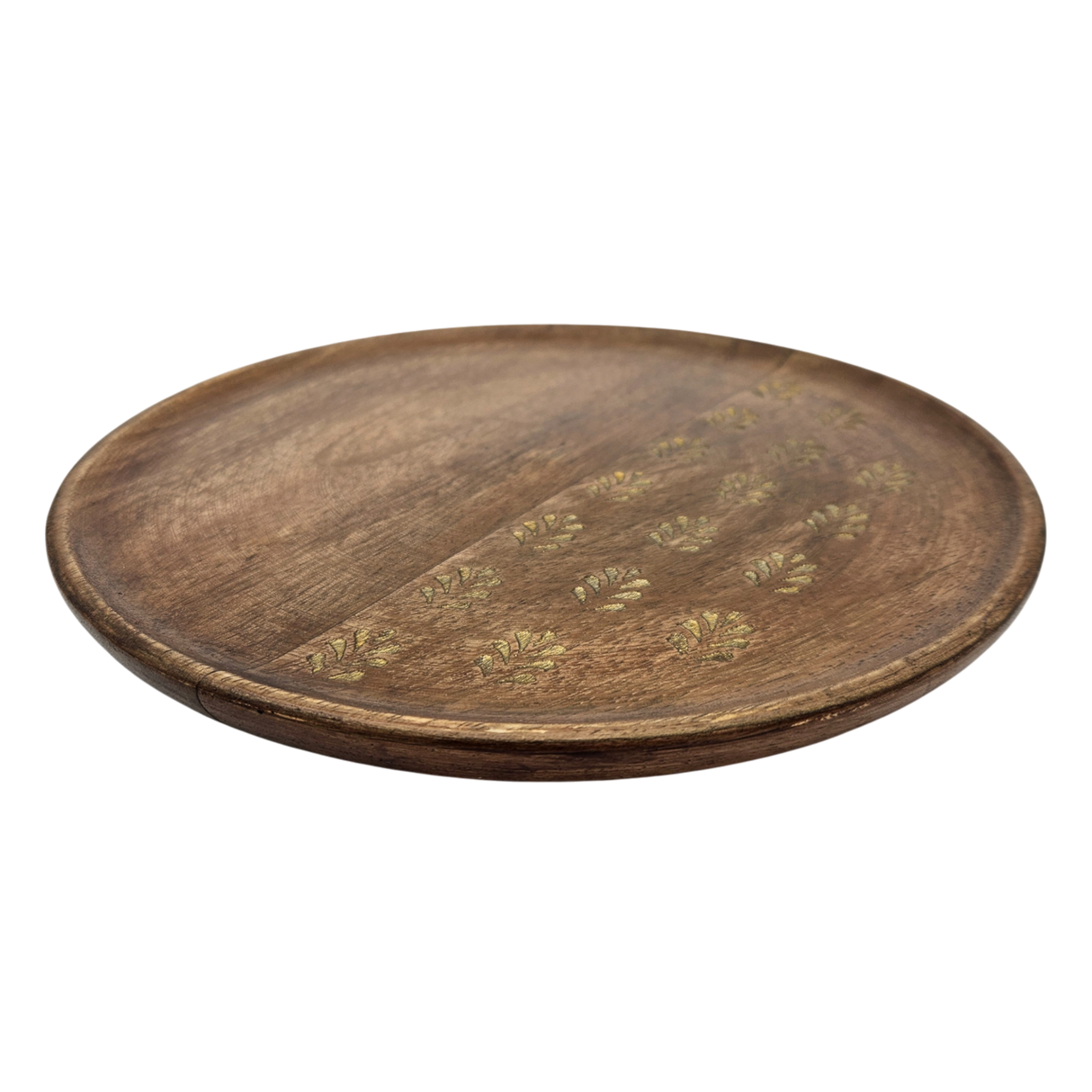 Holzteller Deko Teller Kerzenteller rund 22 o 30 cm Blattmuster braun Mangoholz dekobrett